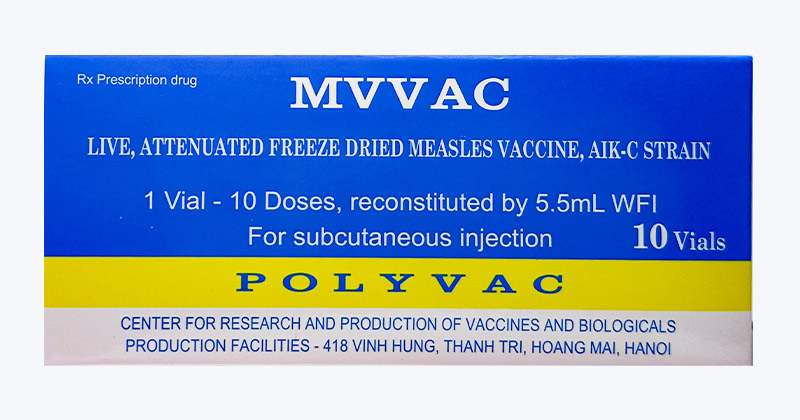 MVVAC Vắc xin sởi sống, giảm độc lực, đông khô, chủng AIK-C