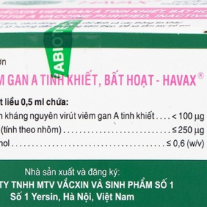 Vắcxin viêm gan A tinh khiết, bất hoạt-HAVAX® 893310108024 (SĐK cũ: QLVX-1110-18)